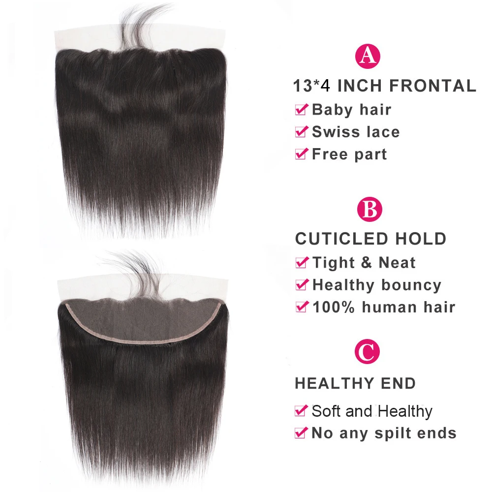 Перуанские прямые пряди человеческих волос с фронтальной застежкой Remy 13x4 360