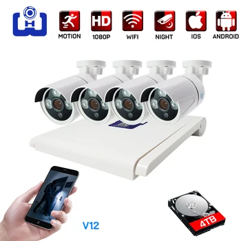 

1080P HD WIFI NVR kit 2CH / 4CH infrared night vision outdoor waterproof bullet wireless camera 2MP home monitoring system