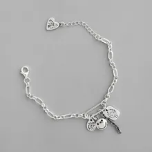 925 пробы Серебряный смайлик бирка кулон браслет для женщин тайское серебро ручной работы звено цепи браслеты на руку ювелирные изделия