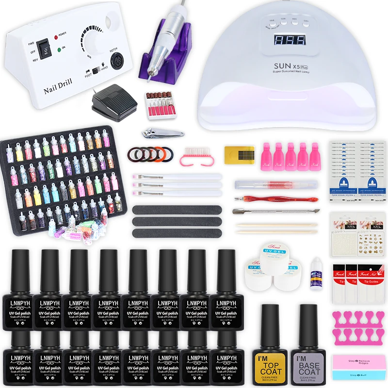 

Nails Art Decorations Manicure Set and Nail dryer Choose 18/16/12 Color Gel Nail Polish Kit Electric Nail Drill Machine Nail Set