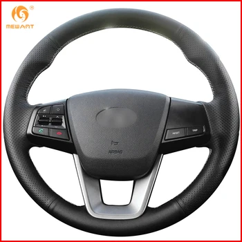 

MEWANT Black Genuine Leather Car Steering Wheel Cover for Hyundai ix25 2014-2016 Creta 2016 2017 Interior Accessories Parts