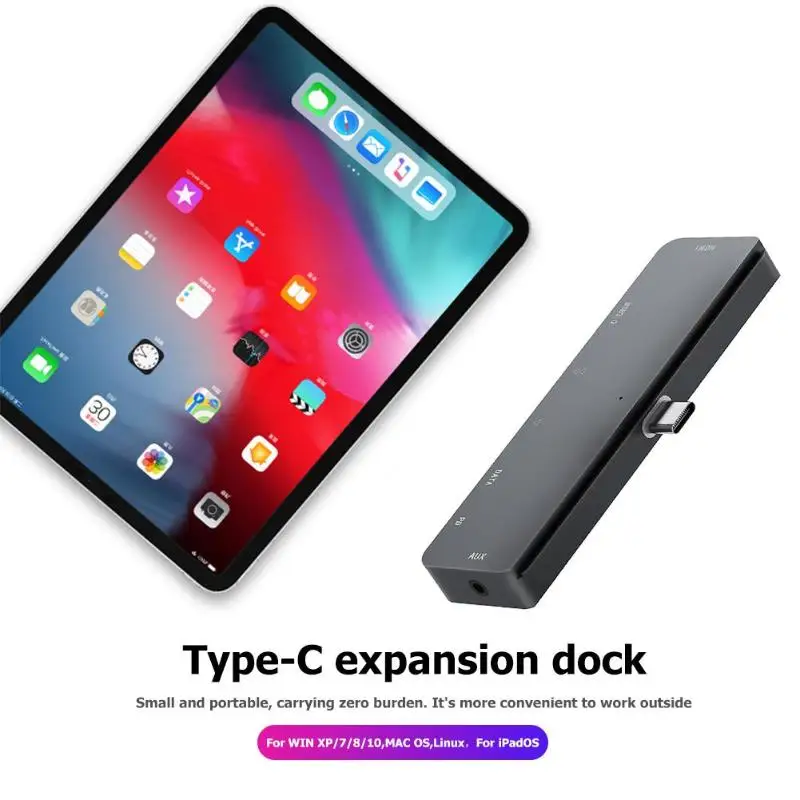7 в 1 usb type-C концентратор к HDMI USB-C USB3.0 PD TF карта памяти AUX док-станция легкость портативность удобный носитель