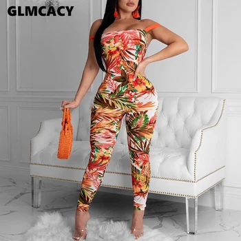 

Women Plus Size Floral Printed Bandage Bodycon Jumpsuit Backless Sexy & Club Skinny Overall