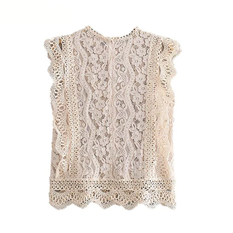 Tops cortos ahuecados de color Beige, blusas de retazos de para mujer, camisa con Cierre trasero de mariposa para mujer, Top informal de verano para - AliExpress