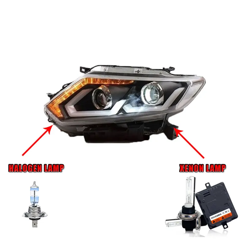 halogen high beam 2 шт. автомобильный стиль светодиодный фары для Nissan X-Trail 14-16 для X-Trail Головной фонарь светодиодный DRL Объектив двойной луч H7 HID Xenon bi xenon объектив - Цвет: halogen high beam
