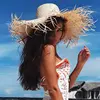 Natural Large Wide Brim floppy hat Raffia jazz Straw Hat Women Summer Fringe Beach Cap hand Weave sun Hat wholesale ► Photo 2/6