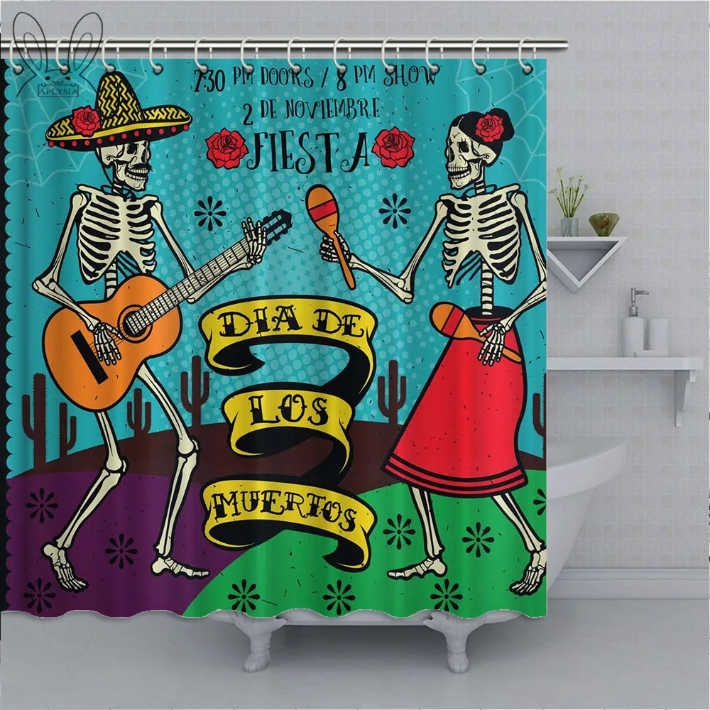 День мертвых Декор занавески для душа Dia de Los Muertos праздничный с испанской парой танцы изображение печати ванная комната шторы комплект