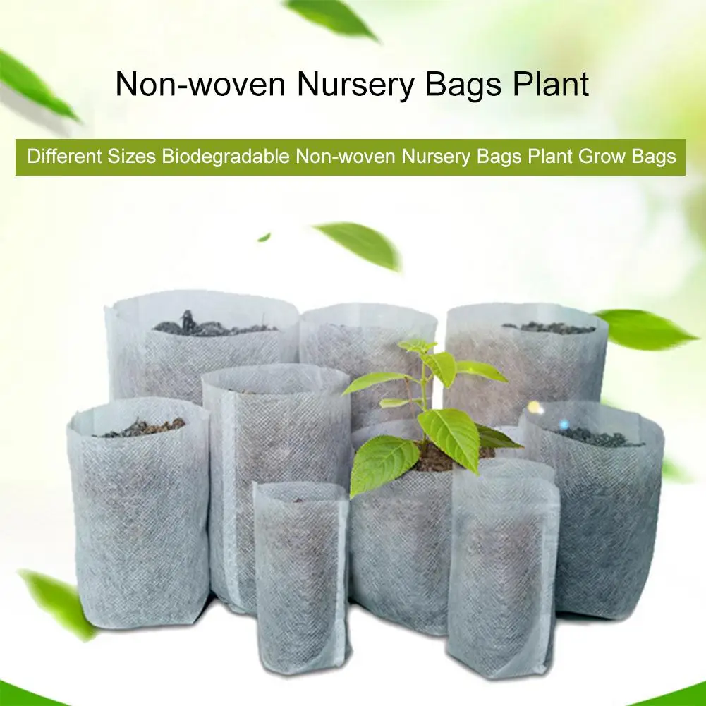 

100PCS Biodegradable Non-woven Nursery Bags Plant Grow Bags Fabric Seedling Pots Eco-Friendly Pots Bags For Home Garden