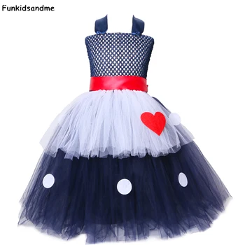 

Navy Blue White Girls Tutu Dress Heart Polka Dot Kids Party Dresses for Girls Performance Halloween I Love Lucy Cosplay Costume
