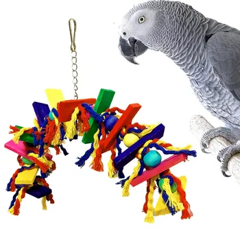 

Natural Bird Toy Colorful Cotton Pet Bird Rope String Toys Parrots Hanging Chew Wooden Blocks Chewing Climbing Swing Toys
