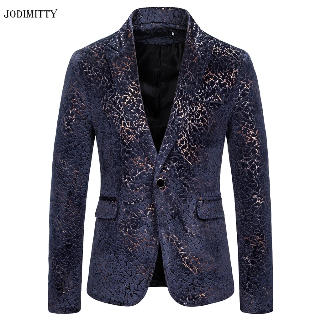 

Jodimitty New Prom Blazer Shinny Yarn Wine Red Blue Black Contrast Collar Dress Dinner Blazer Homme Slim Fit Suit Coat Jacket
