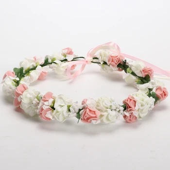 

Flower Silk Wearth Girl Crown Wedding Decoration Boho Headpiece Headband Hair Wreath Party Decor Rose Artificial Garland Cozy