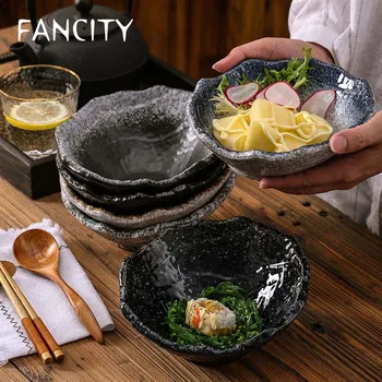 

FANCITY Japanese fruit salad bowl dessert bowl ceramic bowl creative stone grain oblique mouth bowl restaurant snack bowl dish b