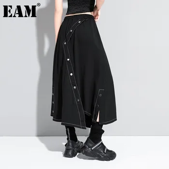 

[EAM] High Elastic Waist Black Button Irregular Split Joint Half-body Skirt Women Fashion Tide New Spring Autumn 2020 1Z588