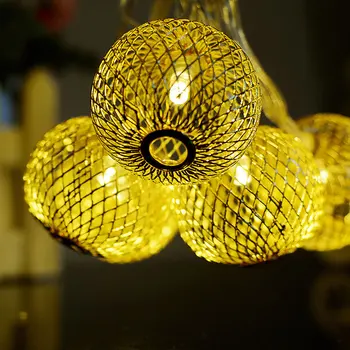 

AC100-240V 30LEDs 6M Metal Lantern String Light Outdoor Garland Metal Web Ball Light for Christmas Tree Party Wedding Garden EU