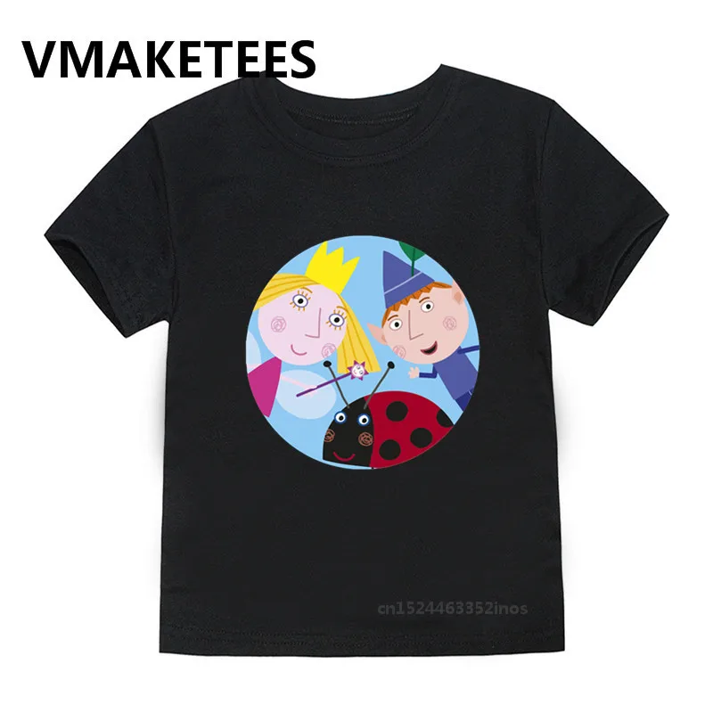 Детская футболка с героями мультфильмов «Бен и Холли» и Летняя коллекция года, повседневная детская футболка с короткими рукавами для девочек HKP5038B - Цвет: Modal Black