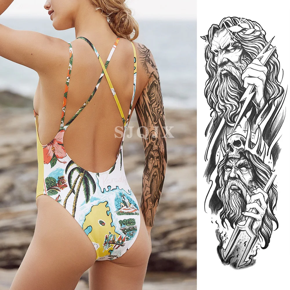 Temporary art body tattoo stickers watercolour immortal dragon flower figure animal cool black Full arm Waterproof fake tattoo - Цвет: J