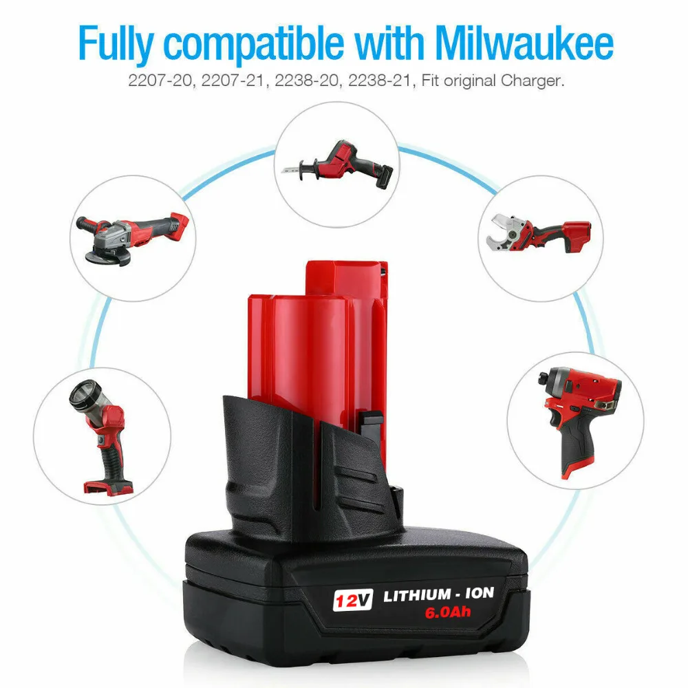 VANON для MILWAUKEE M12 батарея 12V 6000mAh 6,0 Ah литий-ионная аккумуляторная Электроинструмент литий-ионный беспроводной 48-11-2460