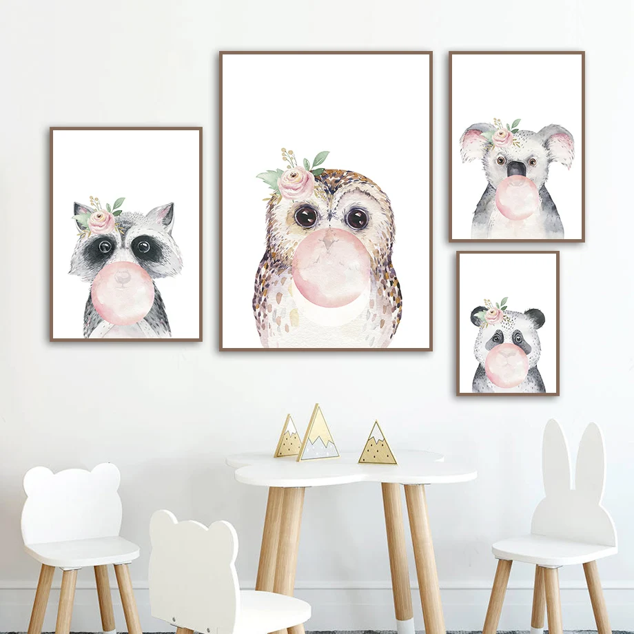 Giraffe-Panda-Owl-Koala-Raccoon-Fox-Flower-Wall-Art-Canvas-Painting-Nordic-Posters-And-Prints-Wall (1)