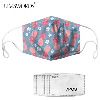 

ELVISWORDS Pineapples Pattern Women Men Mouth Mask WIth 7Pcs PM2.5 Activated Carbon Filter Anti Dust Mouth-Muffle for Adults