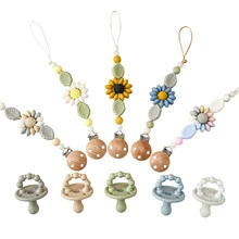 Cadena de chupete hecha a mano para bebés, Clip de silicona para dentición, accesorios bonitos para bebés, 2 piezas