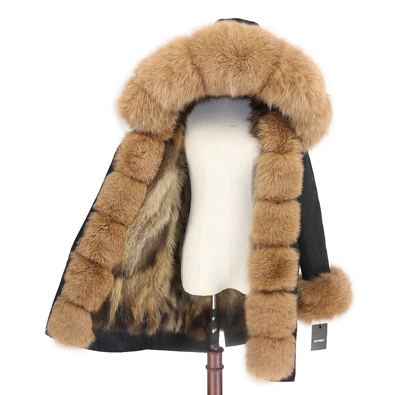 OFTBUY Водонепроницаемый верхняя одежда с натуральным мехом пальто Длинная парка зимняя куртка Для женщин с натуральным лисьим мехом на капюшоне уличная Съемная бренд - Цвет: black natural camel