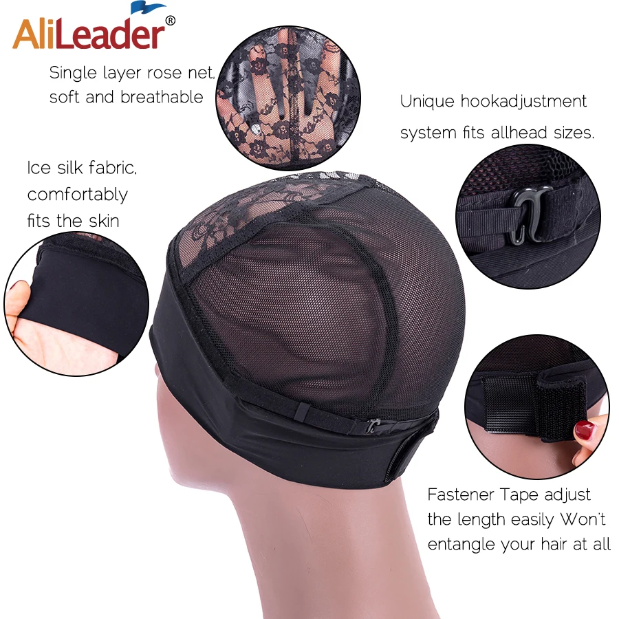 Alileader Stretch Wig Cap Hair Net with Black Ice Silk Hair Grip Head Band Wig Making Tools for