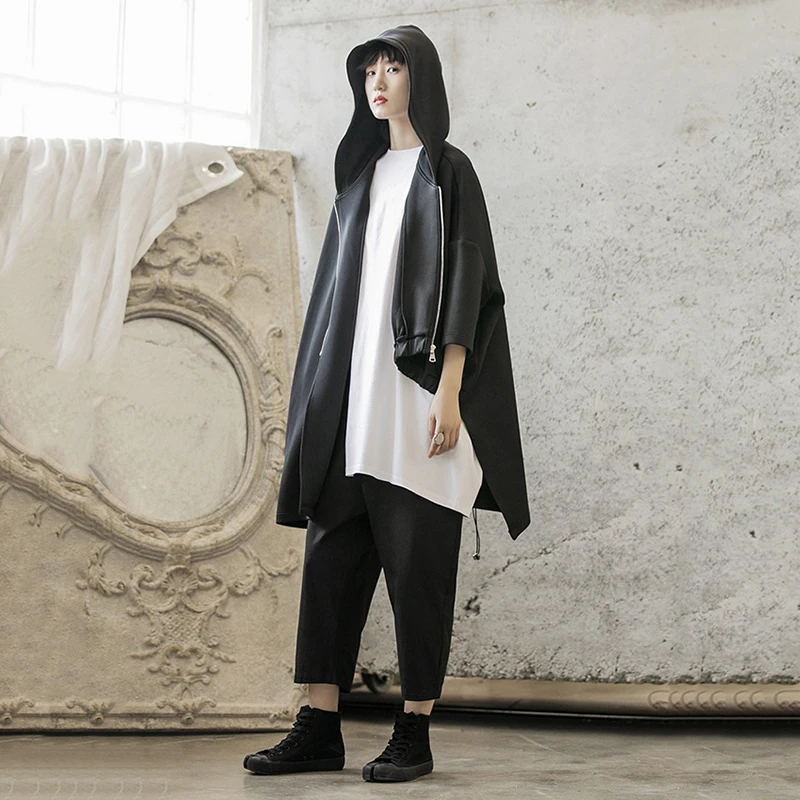 TVVOVVINLoose Fit Drawstring негабаритный ассиметричный жакет с капюшоном длинный рукав женское пальто Мода Tide осень зима F771