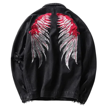 

2020 men's clothing ripped hole denim jacket Eagle wings male student handsome Korean embroidery casual denim jacket