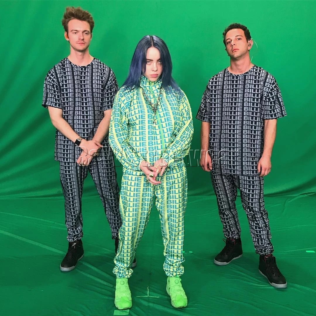 Billie Eilish/зеленая толстовка с капюшоном; брюки; уличная одежда; костюм с надписью «bad guy»