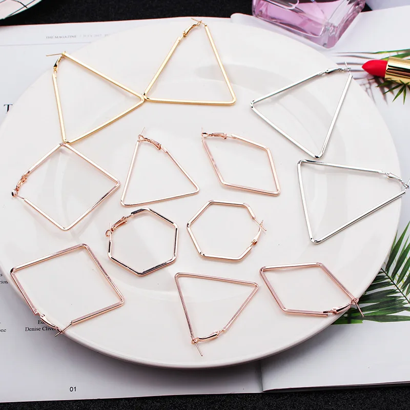 Fashion Korea Geometric Hoops Earring For Women Gold Color Punk Style Rings Women Earring Fashion Jewelry 2021 Trend,1 Pair