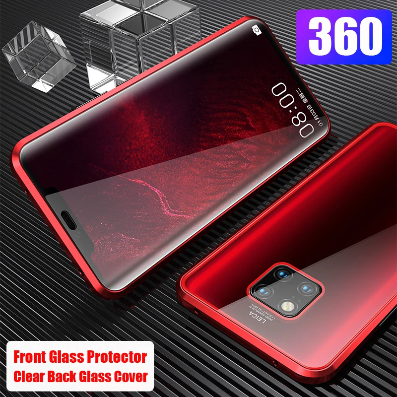 Роскошный металлический чехол с магнитным стеклом для huawei mate 20 Pro, чехол-Броня 360, защитная задняя крышка для всего тела, чехол для huawei mate 20Pro