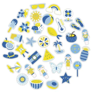 

50 Pcs Summer Style Yellow And Blue Graffiti Girls Stickers For Water Bottle DIY Laptop Gift Card Luggage Music Film Suitcase
