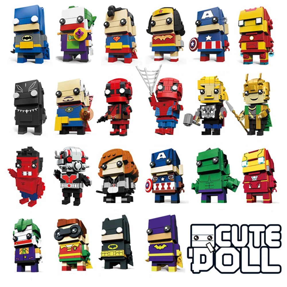 

Decool Brickheadz Figures DC Justice Brick Heads Joker Iron Man Spider Man Building Blocks Kids Super Heroes Toys