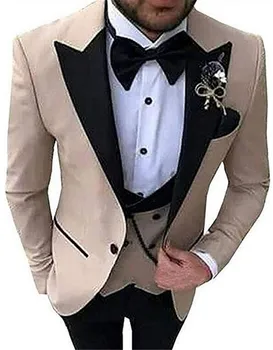 

Elegant Brown Men Suit Groom Tuxedos Men's Wedding suit Prom Party Men Suits 3 pcs(Jacket+Pants+Vest) Custom Made