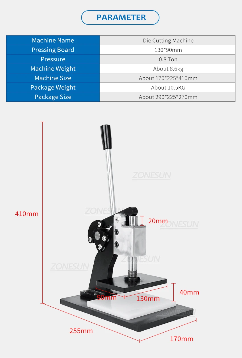 ZONESUN 0.8T Leather Die Cutting Machine Handmade Earring Die Cuts Pressing Machine