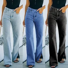 Pantalon en denim, pré lavé, fendu, célébrité du web, strictement sélectionné, tempérament, tenue de rue, nouvelle collection automne 2021 