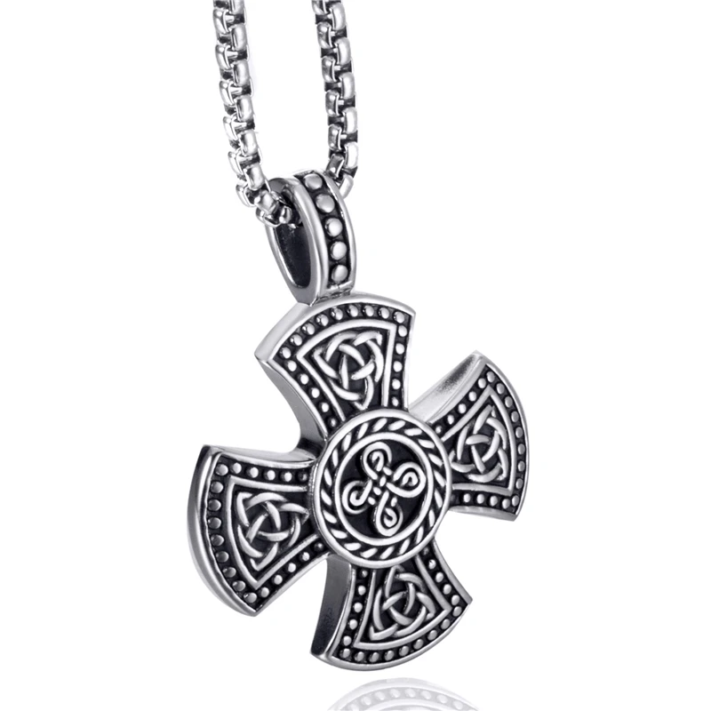 Pendant Celtic Knot Triquetra Stainless Steel Necklace Leather Chain Mens