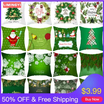 

LIMINGYI Green New Christmas Pillowcase Pillow Cover Bedside Home Pillow Cases Decorative Pillows Home Decor Throw Pillow ZT112