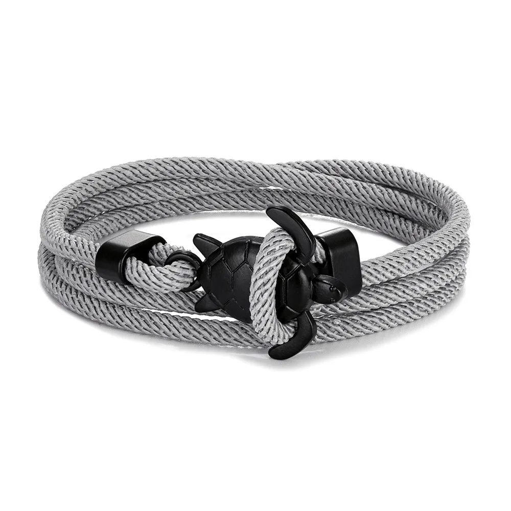 Bracelet tendance corde fermoir tortue gris