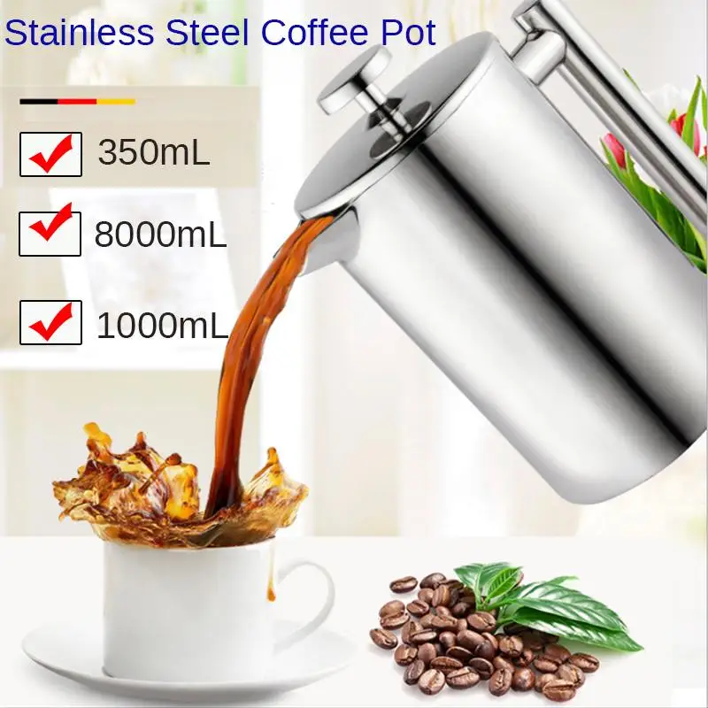 

Coffee Maker Pot Large Capacity Double Wall 304 Stainless Steel Water Kettle Milk Tea Brewer with 3 Layer Filter 350/800/1000ml