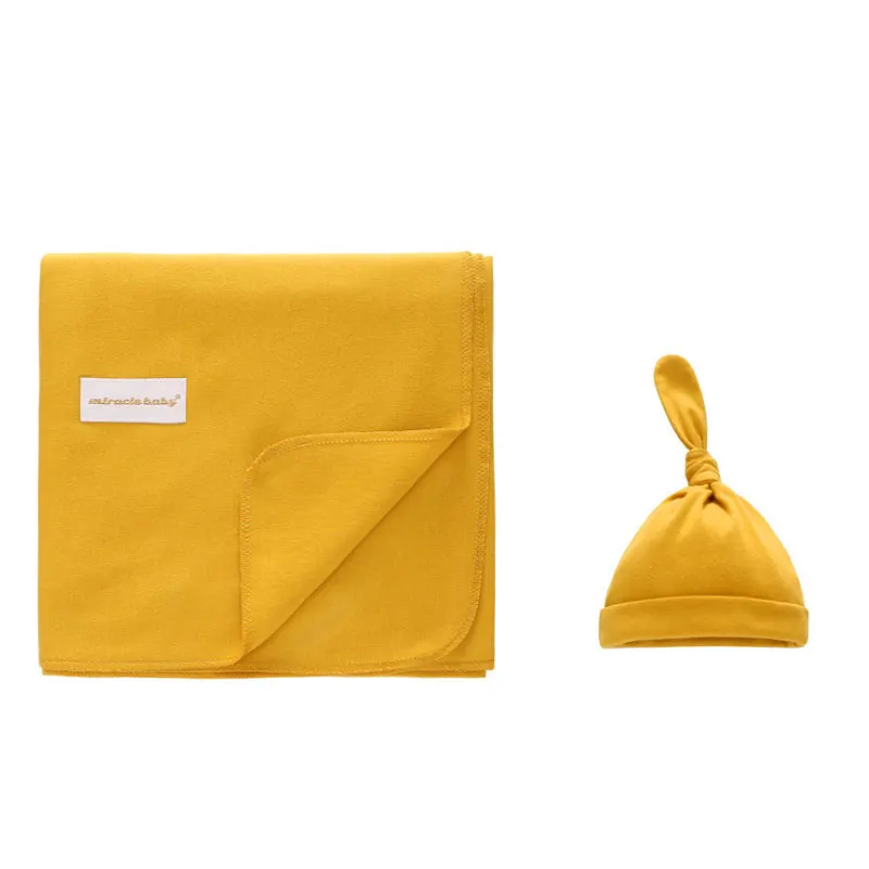 Мягкое хлопковое муслиновое одеяло для новорожденных девочек и мальчиков+ шапочка, комплект из 2 предметов, детское одеяло с мультяшным принтом, комплект с шапочкой - Цвет: Оранжевый