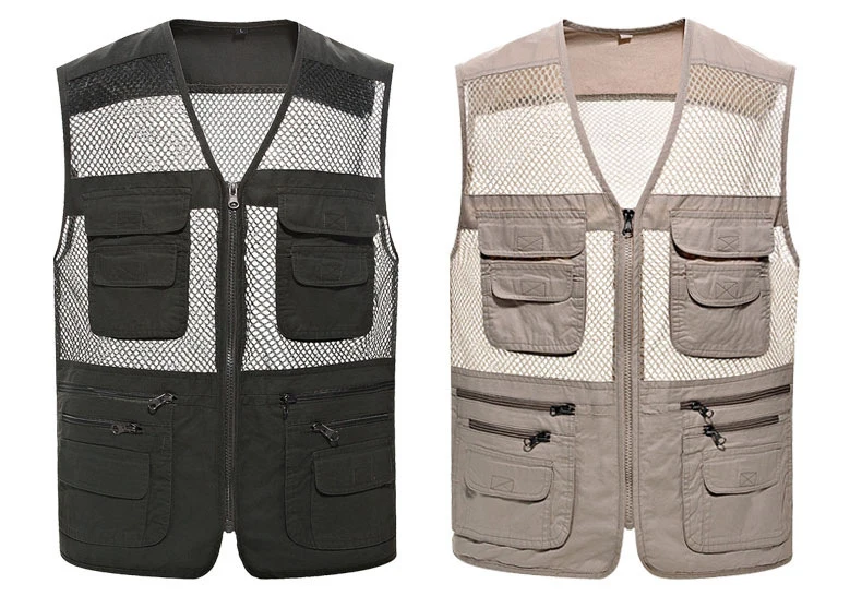 Summer Men's Mesh Vests Multi-pockets Director Reporter Vests Quick Dry Sleeveless Jacket Photography Cameraman Travels Clothing