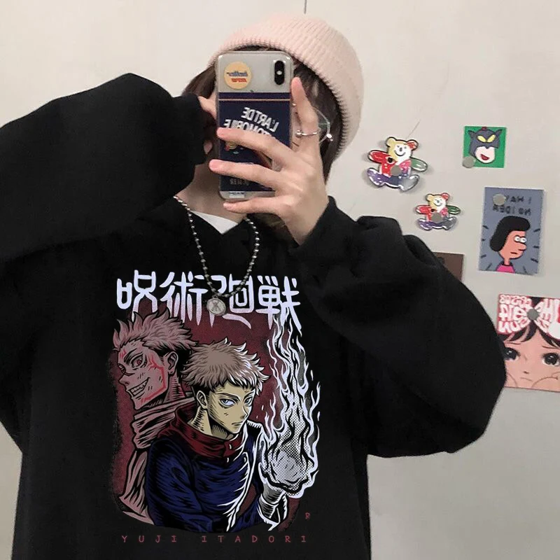 Men's Hoodies Japanese Anime Jujutsu Kaisen Hoodie Yuji Itadori Cartoon Sweatshirts Tops Kawaii Gojo Satoru Graphic Streetwear