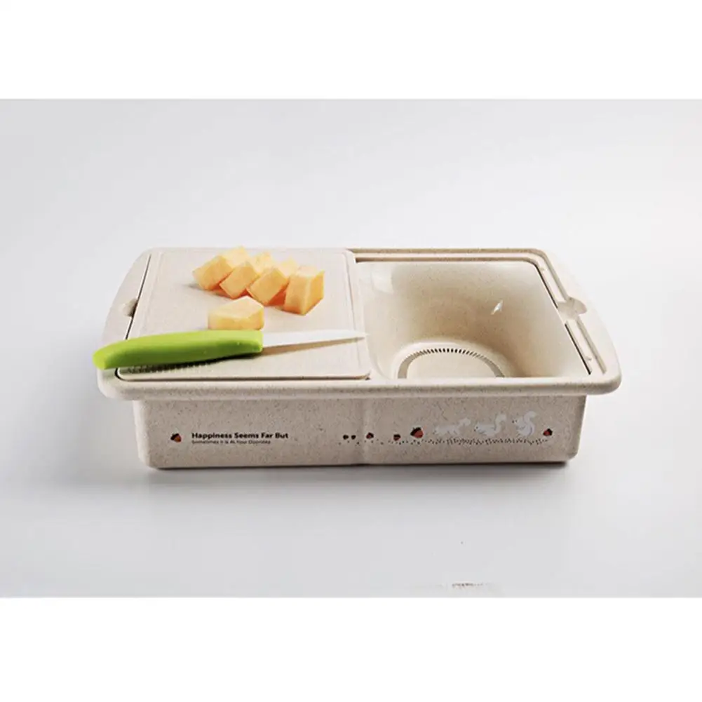 Studyset Double Layer Wheat Straw Drain Basket Rice Washer for Vegetable Fruit Washing