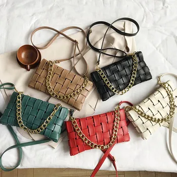 

Ladies Shoulder Bag High Quality Woven Messenger Bag Fashion PU Leather Messenger Bag Female Bag Small Square For Women