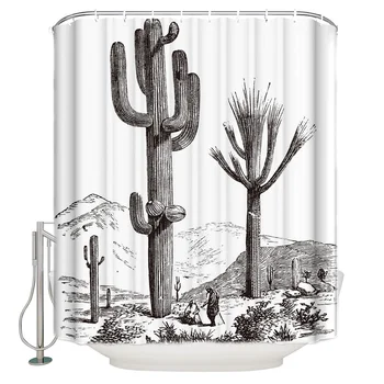 

WARMTOUR Shower Curtain Cactus Plant Desert Black And White Bath Curtains Bathroom Decor with Hooks