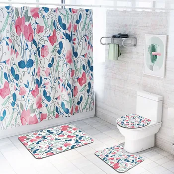 

1/3/4 pcs/set Colorful Printed Shower Curtain Toilet Cover Bath Mats Non-Slip Rug Toilet Water Absorbing Bathroom Decor Carpet