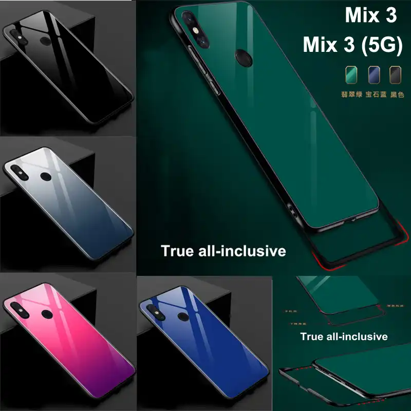 For Xiaomi Mi Mix 3 Case Mix3 Green Black Blue Gradient Color Tempered Glass Cover For Xiaomi Mix 3 Mix3 5g Glass Case Shell Phone Case Covers Aliexpress