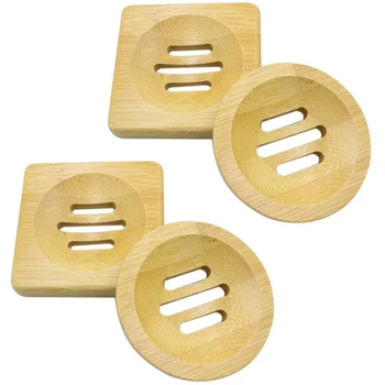 

Handmade Soap Dishes, 4 Pcs Natural Wooden Bamboo Soap Holder, Bathroom Shower Rectangular Sink deck Soapbox, Drainer Storage Pl